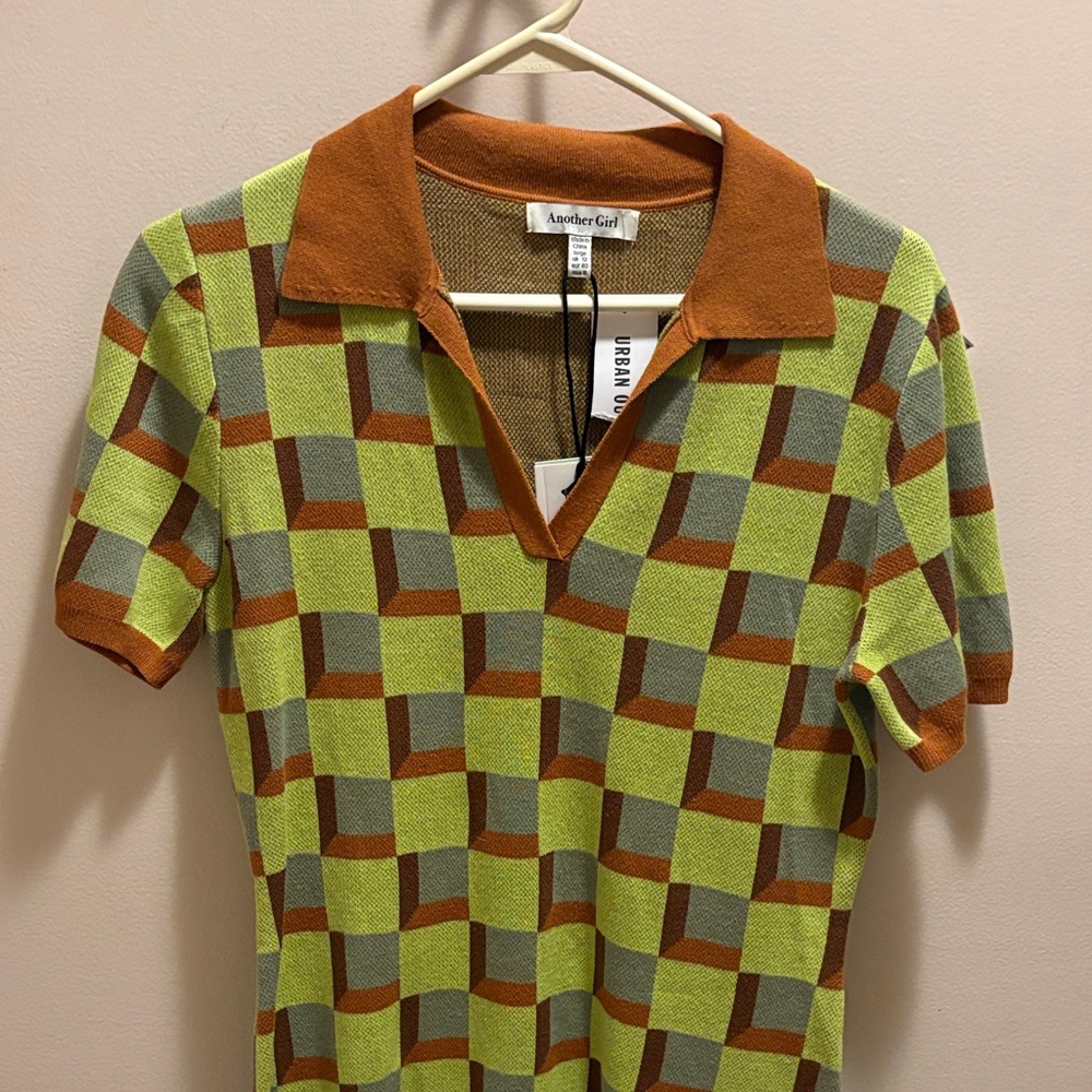 Urban Outfitters Green and Brown Checkered Mini Dress